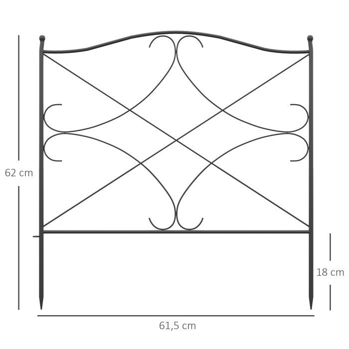 Recinzione da giardino - Outsunny - set di 5 pannelli decorativi in metallo con ornamenti - metallo - 305x62 cm - nero