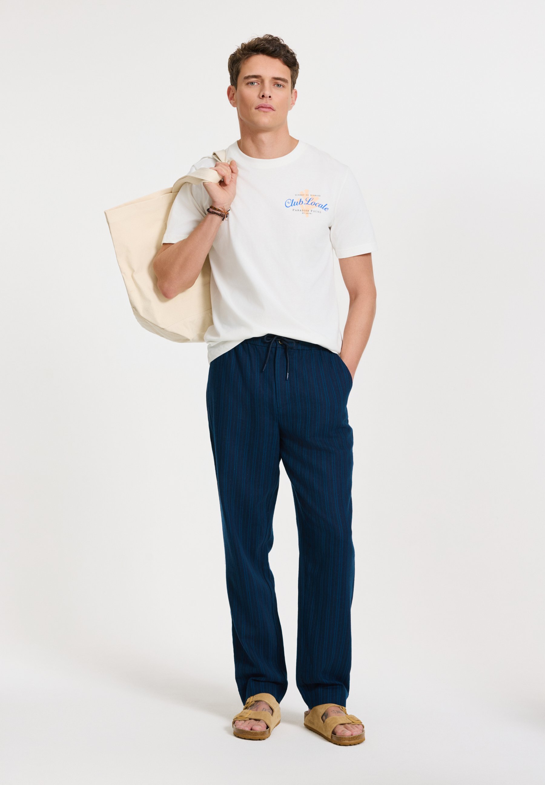 Shiwi LENNY - Pantalon - rayures bleu marine foncé