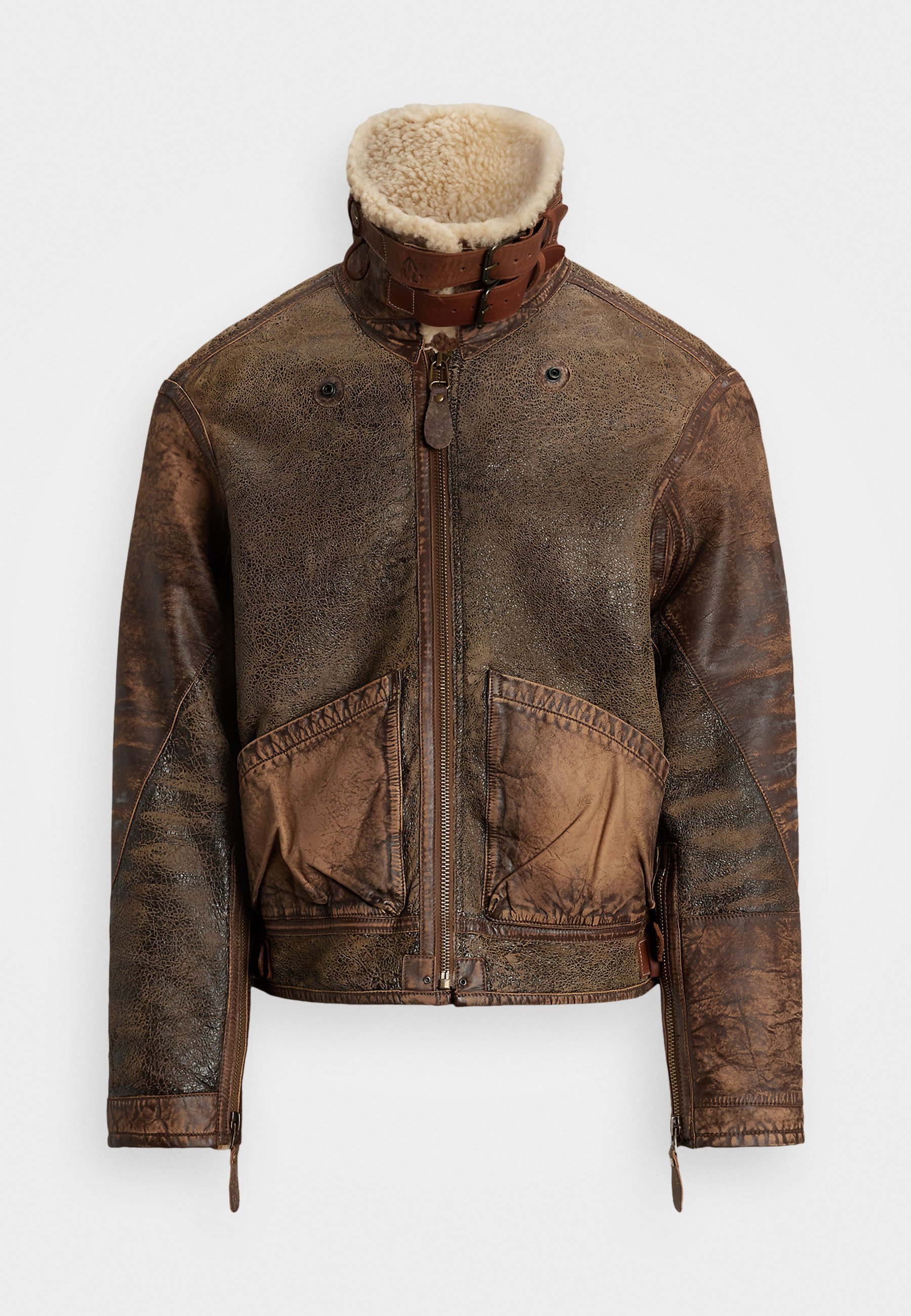 Polo Ralph Lauren BOMBERJACK MET LEREN AFWERKING EN SHEARLING - Leren jas - bruin aarde