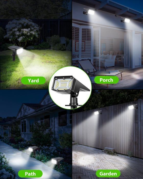 Set van 4 solar buitenspots, 50 LED solar tuinlampen, IP68 waterdicht, krachtige solar schijnwerper voor buiten