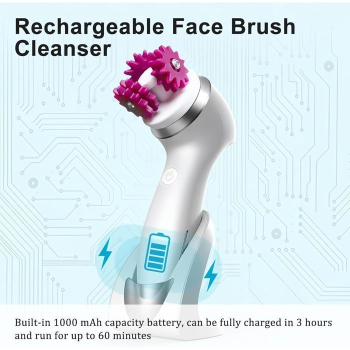 Brosse nettoyante visage rechargeable IPX-7 étanche 3 têtes de brosse pour exfoliation et massage Argent