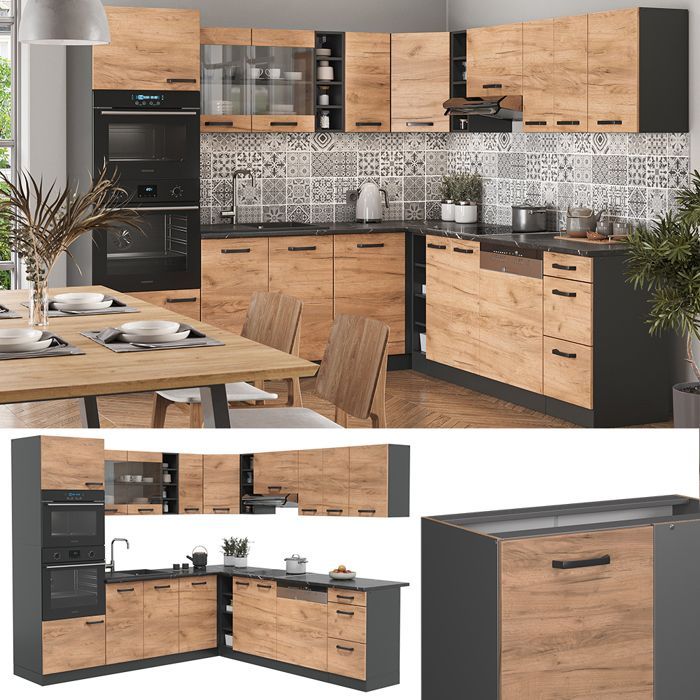 Vicco R-Line hoekkeuken 247x46cm zonder PT Golden Oak Antraciet 37697