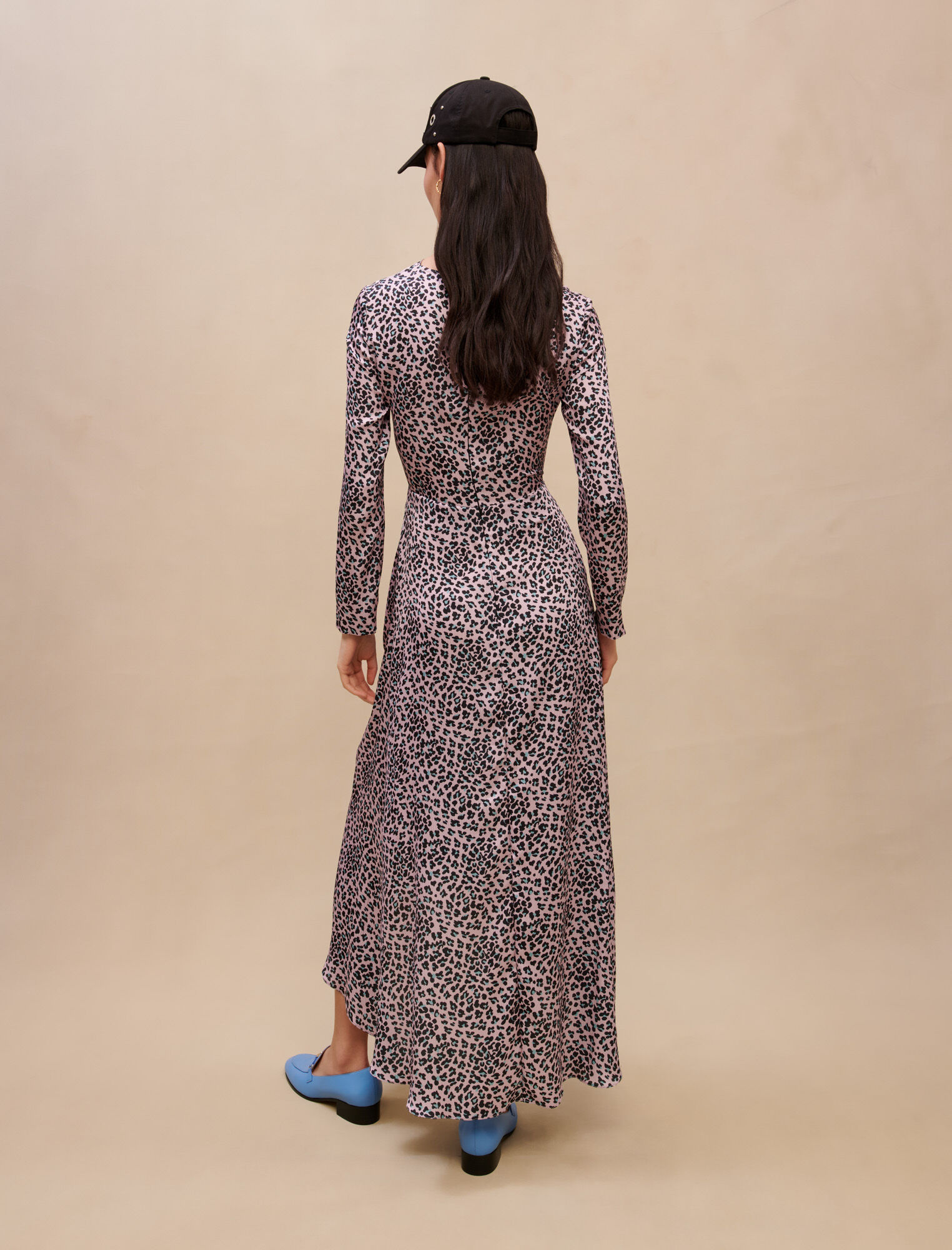 Rochie lungă din satin și broderie - Leopard roz