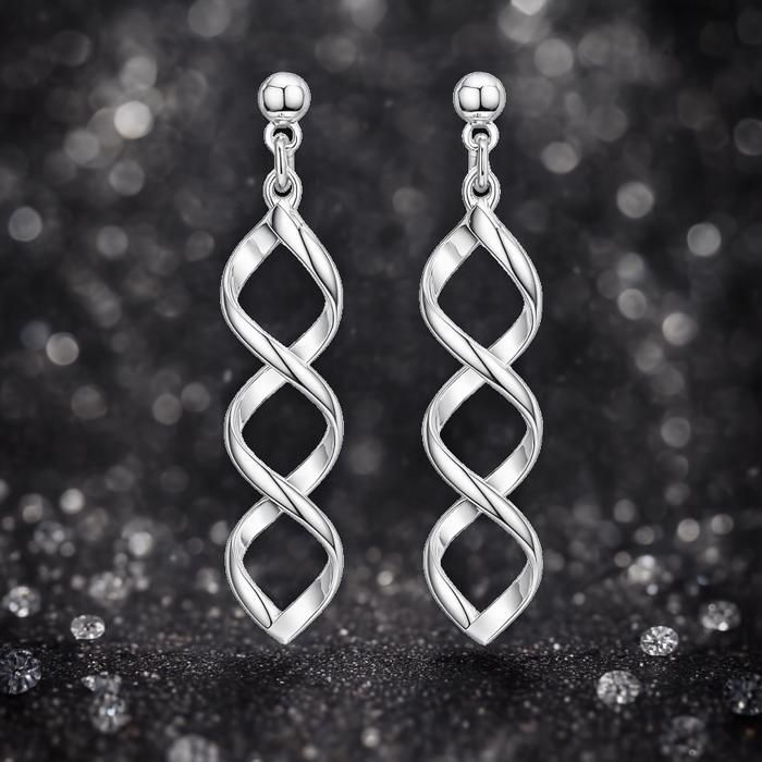 Boucles d'Oreilles Pendantes Torsades Femme Argent Massif 925 – Design Spirale Moderne (ADN) – Hauteur 35mm – Tige Poussette