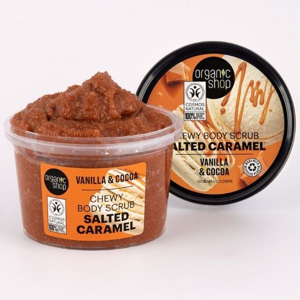 Bio-Körperpeeling mit gesalzenem Karamell, Vanille & Kakao, 250 ml