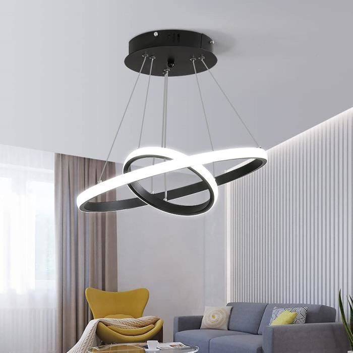 Suspensions d'éclairage Intérieur - D 20+40cm - Noir - Lumière blanche 28W 6500K - Réglable en hauteur