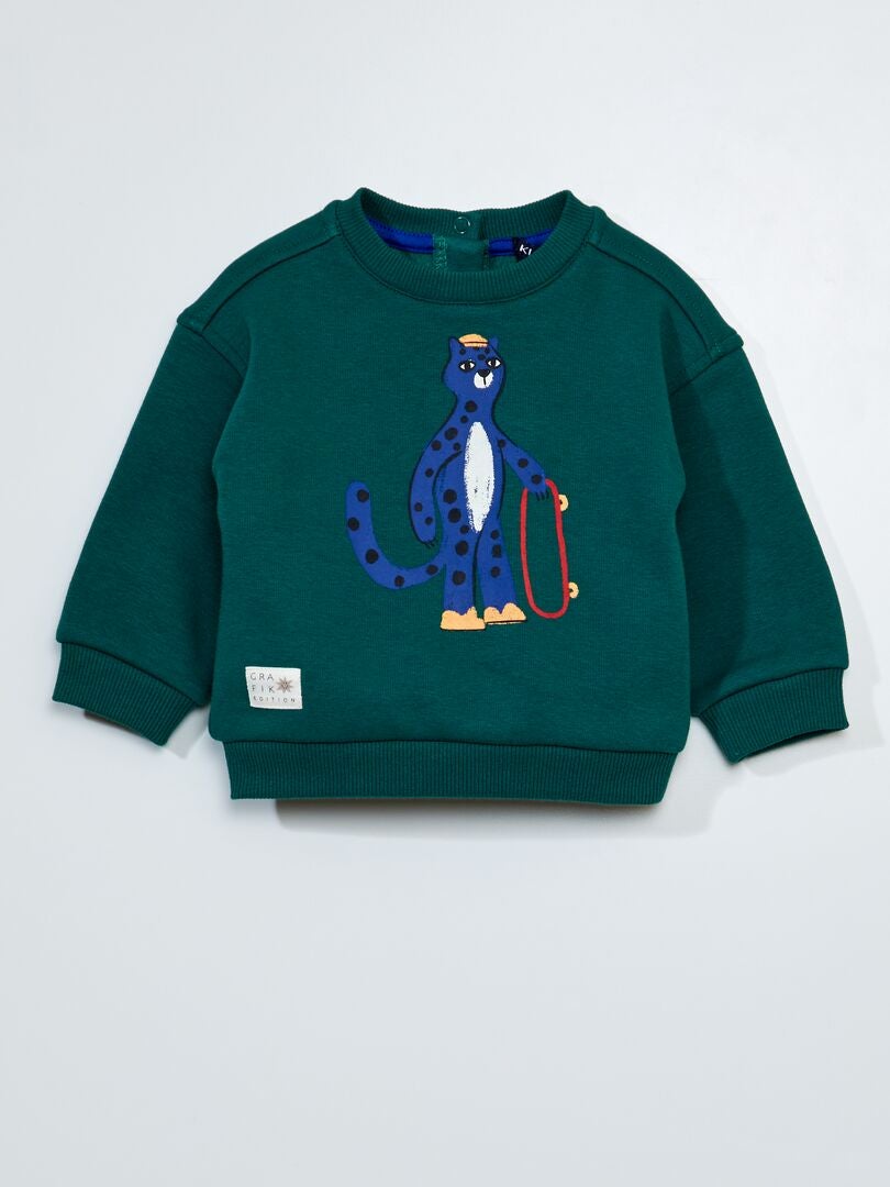 Fluwelen sweatshirt met patroon - GROEN