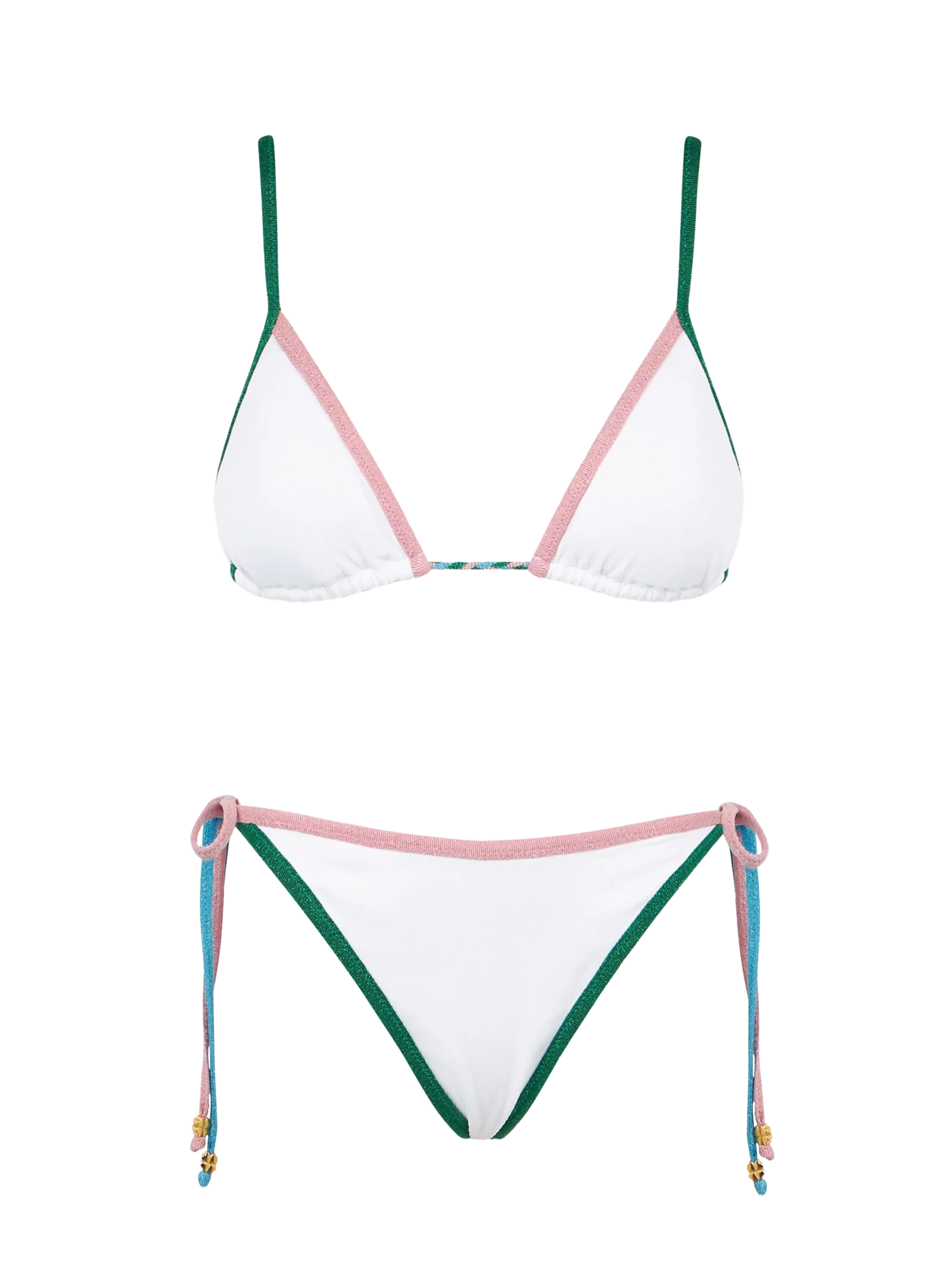 Geribbelde driehoekige bikini met lurex randen.