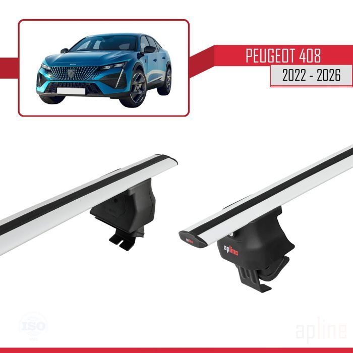 Barras de techo ACE-4 compatibles con Peugeot 408 (P54) 2022-2026, portaequipajes para coche, aluminio gris, 2 barras.