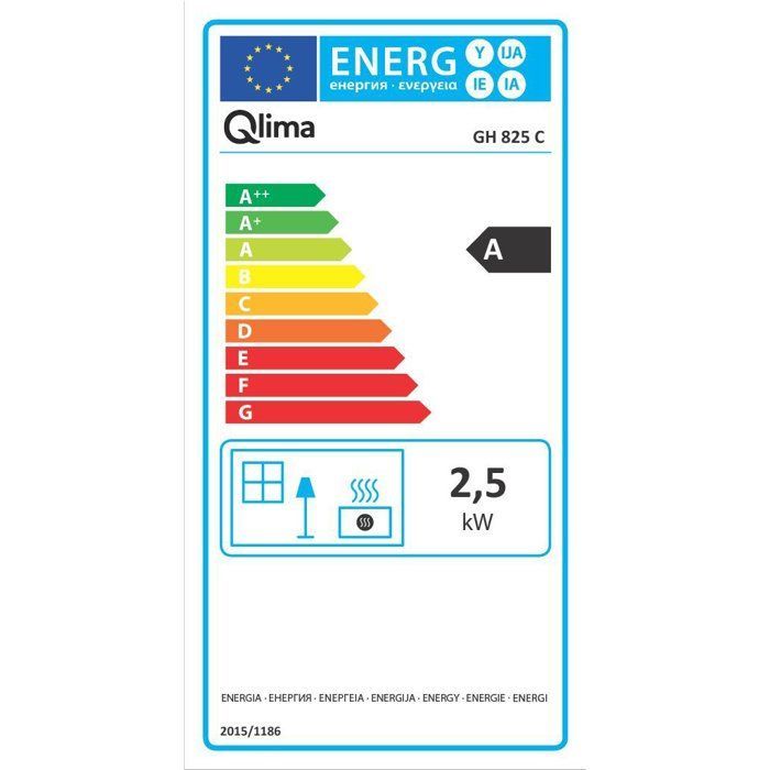 Poêle à gaz - Qlima - GH 825 C - 1300 W à 2500 W - Gaz catalytique - Allumage piezo - Jusqu'à 80 m³