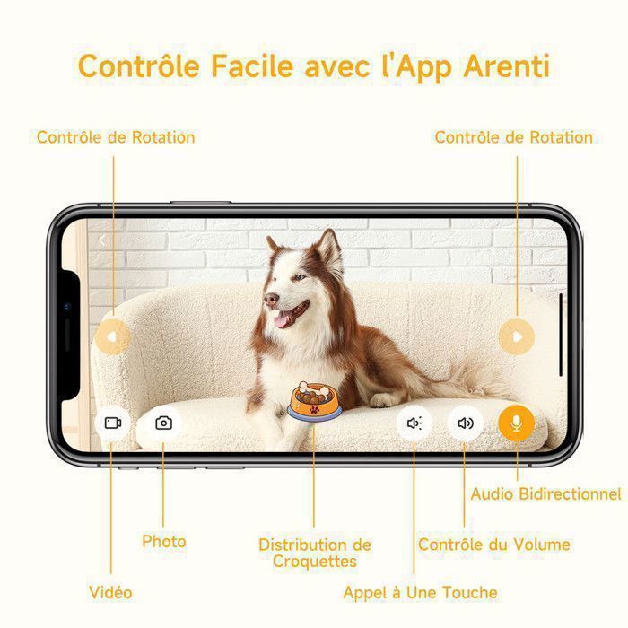 Cámara de vigilancia ARENTI con dispensador automático de comida para gatos, cámara de 3 MP para gatos/perros, audio bidireccional, detección de movimiento.