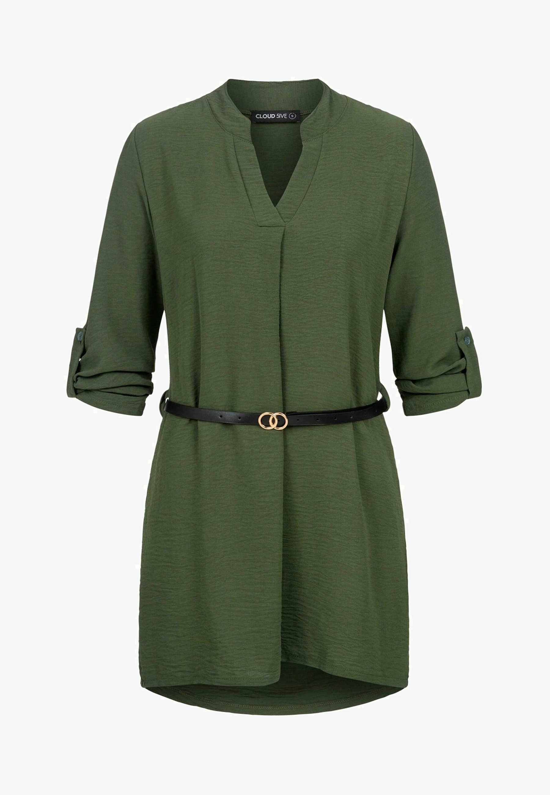 Cloud 5ive Blouse met omgeslagen rand en riem - Groen