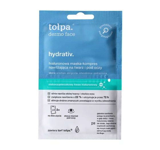 Tołpa Dermo Face Hydrativ hialuronowa maska-kompres nawilżająca na twarz i pod oczy 2x6ml