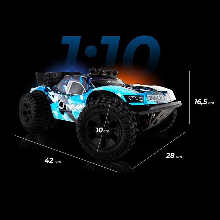OVERMAX Hooligan Grande voiture télécommandée rapide, échelle 1:10, vitesse 35 km/h, portée 100 mètres, transmission 4x4, 40 min