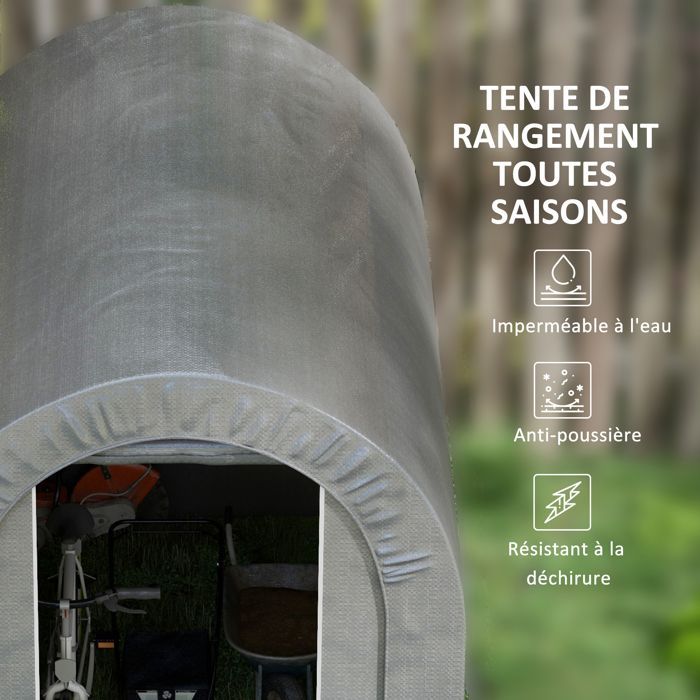 Abri de jardin tente de rangement extérieur abri de vélo garage pour vélo bâche en PE cadre en métal galvanisé gris