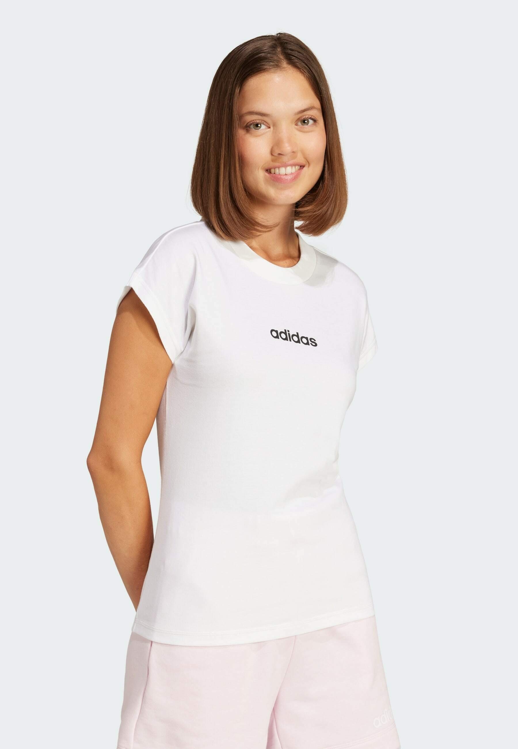 adidas Sportswear ESSENTIALS LINEAR - T-shirt basic - bianco nero