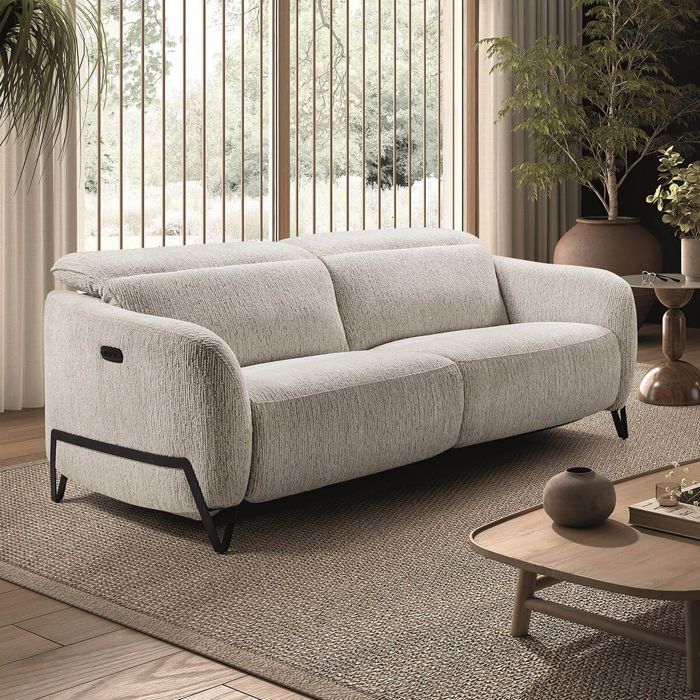 Canapé relax électrique 3 places tissu polyester beige - AMSTEN