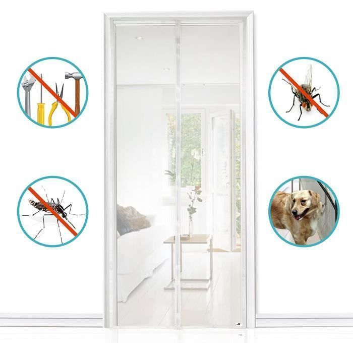 Mosquitera magnética para puerta de 210*90 cm, color blanco / Cortina magnética para puertas antimosquitos