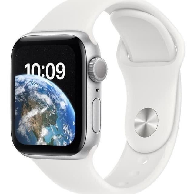 Apple Watch (Serie SE) 2022 GPS 44 mm - Aluminio plateado - Correa deportiva blanca - Reacondicionado - Excelente estado