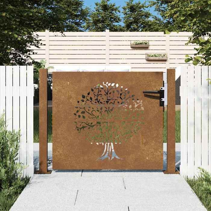vidaXL Garden Gate, Patio Gate, Security Barrier, Outdoor Terrace Gate, 105x80 cm Corten Steel 153214