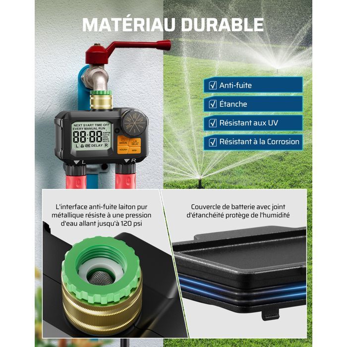 DEWENWILS Programmateur d’arrosage extérieur 2 voies - mode auto & manuel - minuteur d’arrosage automatique pour jardin IP55