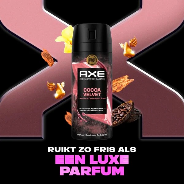 „Axe Fine Fragrance Cocoa Velvet“ dezodorantas kūnui, 150 ml