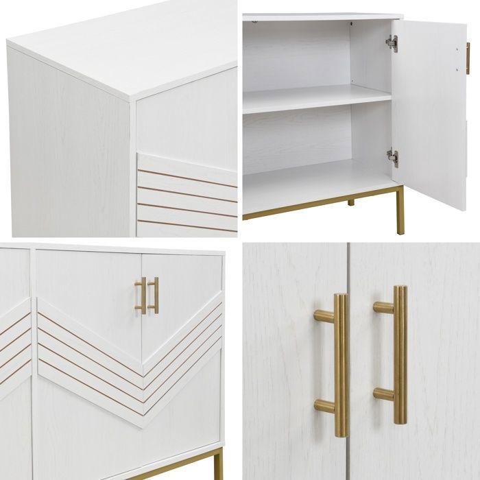 Modern 4-Door Sideboard - 160x40x80.5 cm - White MDF - Geometric Design - Flexible Storage