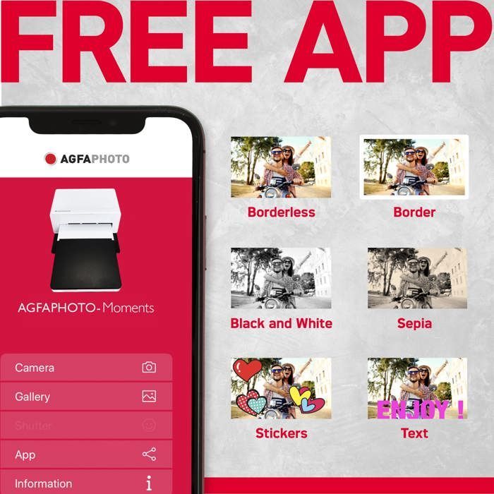 AGFA PHOTO Pack Imprimante Realipix Moments + Cartouches 120 photos - Impression Bluetooth Photo 10x15 cm Smartphone - Blanc