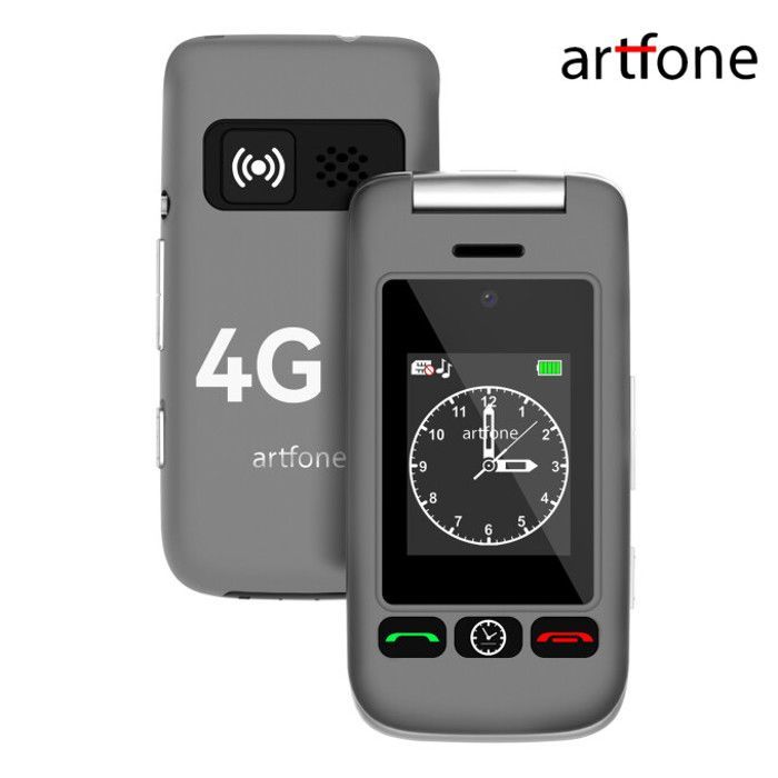 Artfone G6 Téléphone Portable Flip 4G pour Personnes Âgées, Grandes touches, Bouton SOS, 1000mAh, Double Écran, Avec Base de Charge