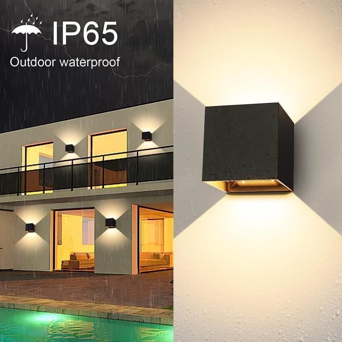 unidades de apliques LED de pared para interior/exterior de 12 W - YIKXIULF - Negro - Blanco cálido - Aluminio - IP65