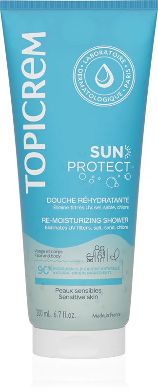 „Topicrem Sun Protect Re Moisturizing Shower“ drėkinamasis dušo želė po deginimosi saulėje