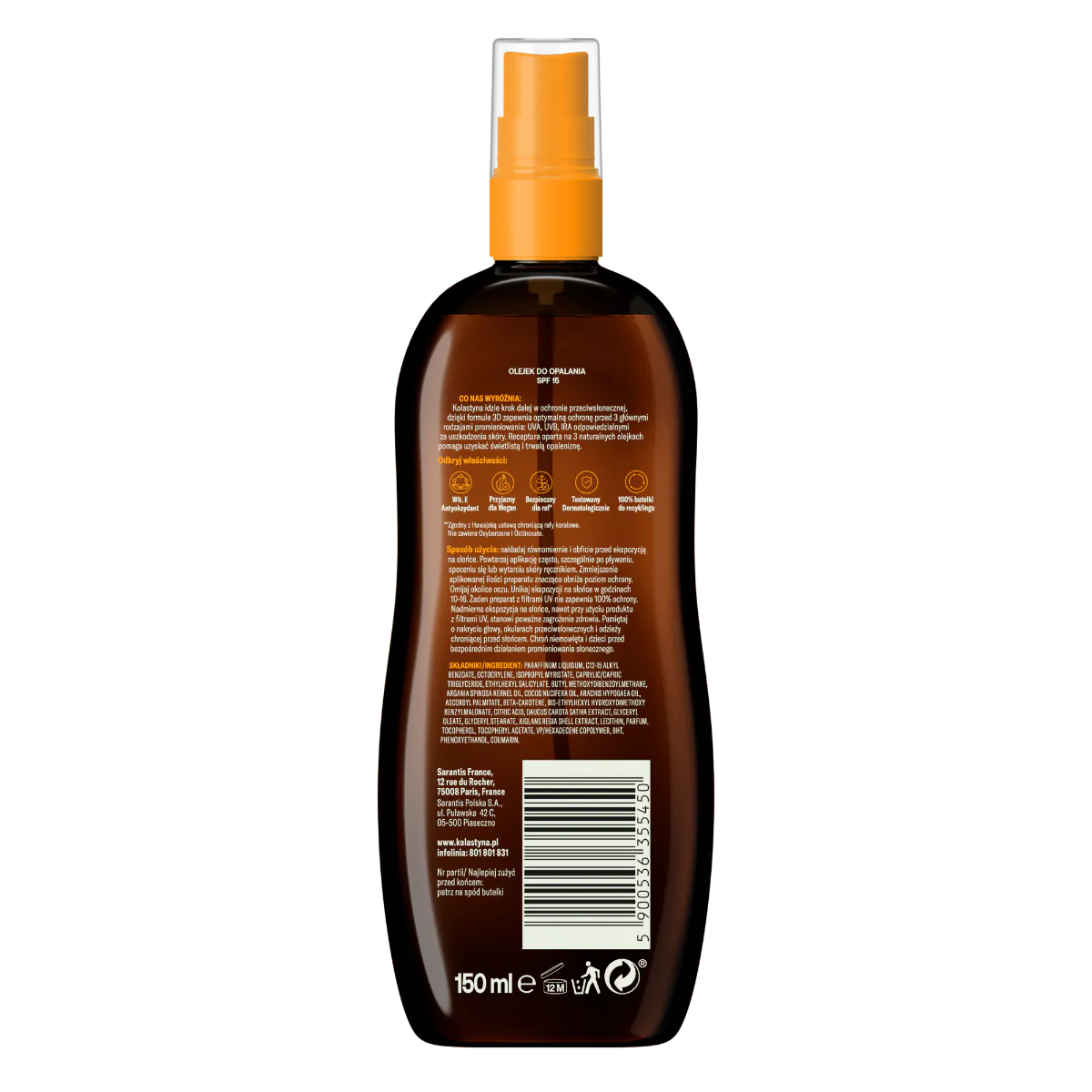 Kolastyna Sun SPF15 - Olejek do opalania 150 ml