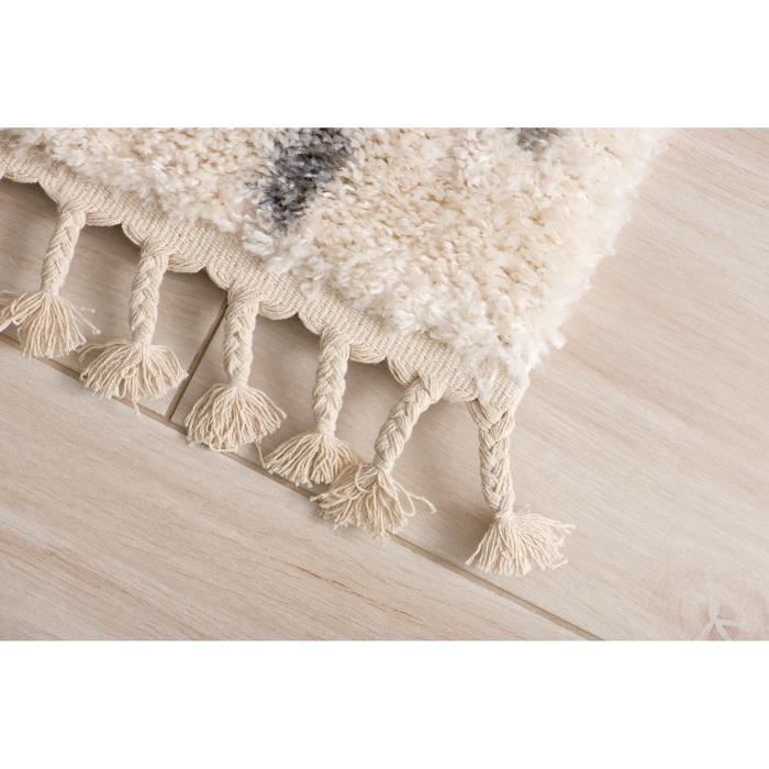 TAPISO VERSAY Long Pile Living Room Rug, Cream Grey with Berber Fringe, Polypropylene, Indoor, 80x200 cm