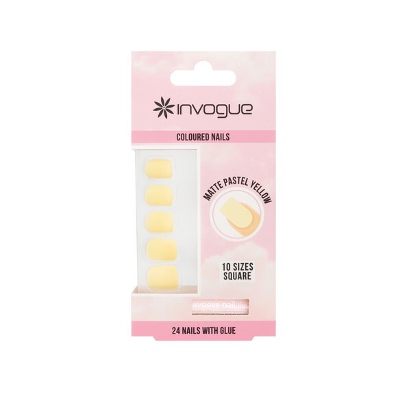 Unghie finte quadrate Invogue giallo pastello opaco (24 pezzi)