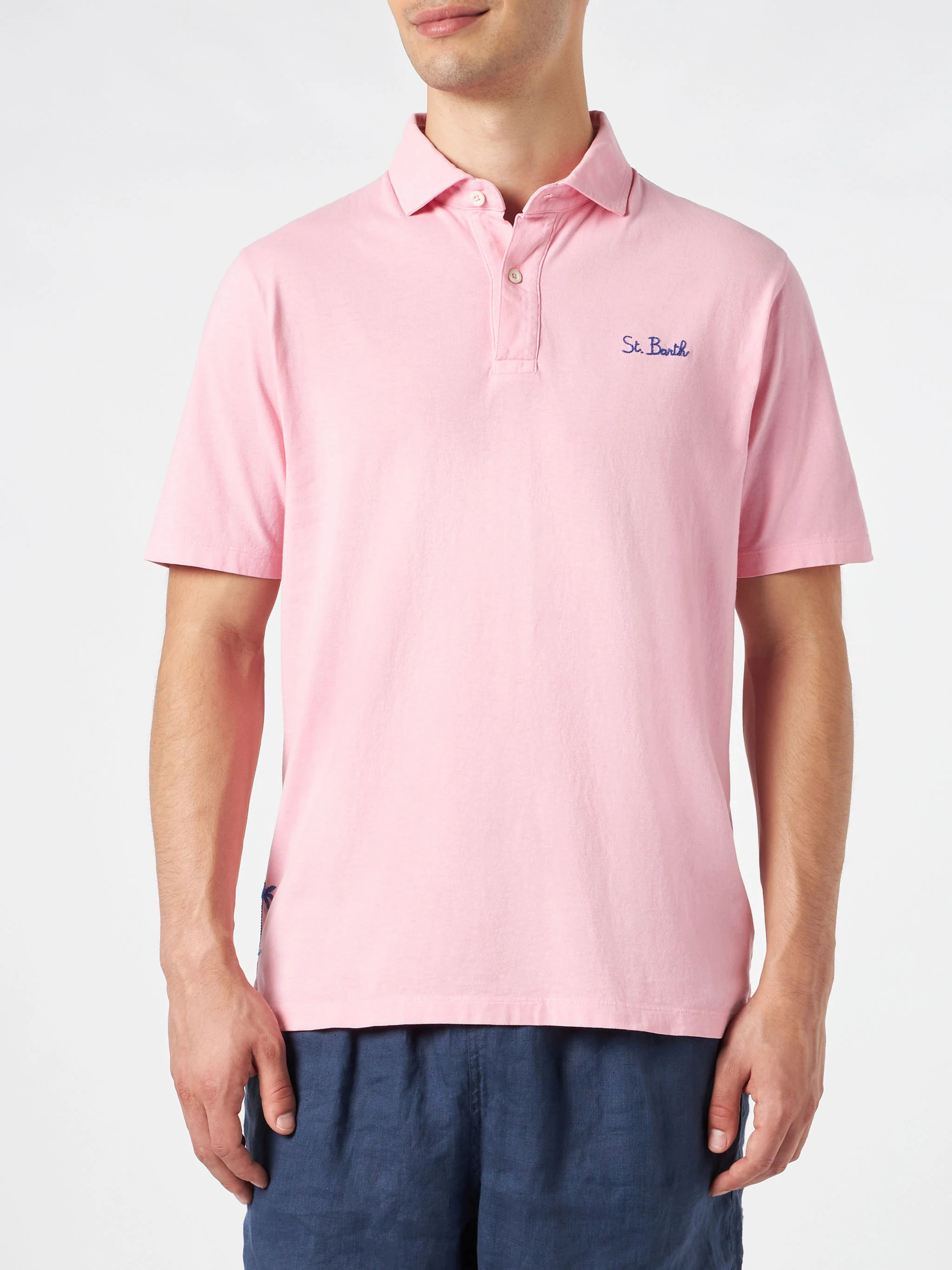 Roze poloshirt van jersey met een kleurschakering.