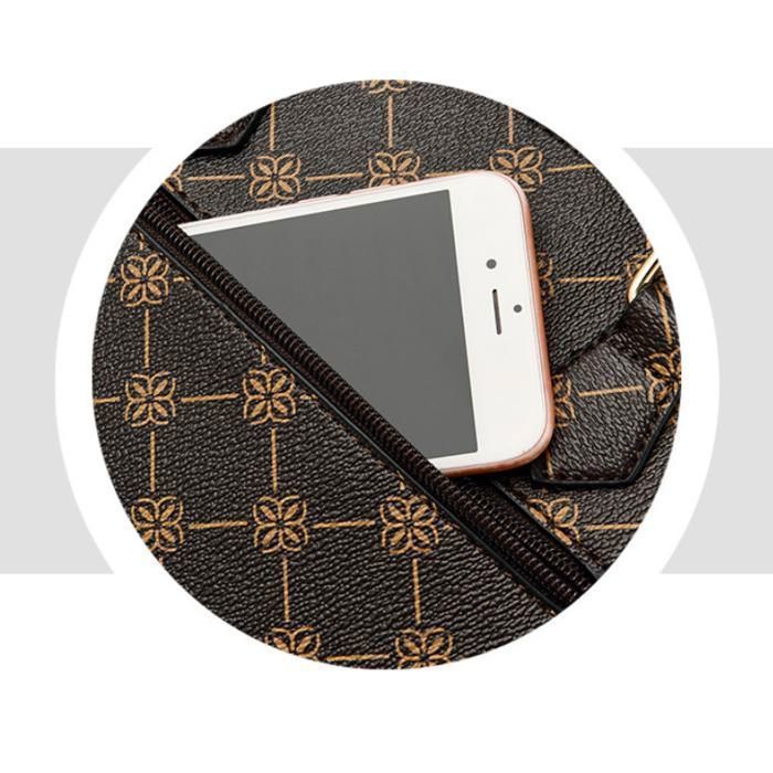 JINDING SC 933 Handbag and Shoulder Bag, Modern Design, Floral Pattern, Synthetic PU Leather, Coffee Black with Original Color