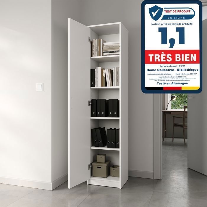 Opbergkast met 1 deur - 40x35x180 cm - Kantoor-/slaapkamerkast met 4 planken - Multifunctionele opbergkast - Wit
