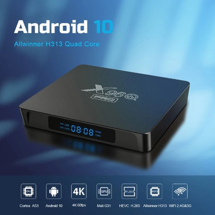 DWO EUROPE™ Android TV Box Android 10 X96Q PRO Smart TV BOX Dual Wifi BT 2GB+16GB Allwinner H313 6K Netflix Google Store
