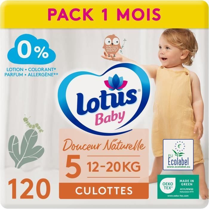 LOTUS BABY Windeln mit natürlicher Weichheit, Größe 5 (12–20 kg), 1-Monats-Packung