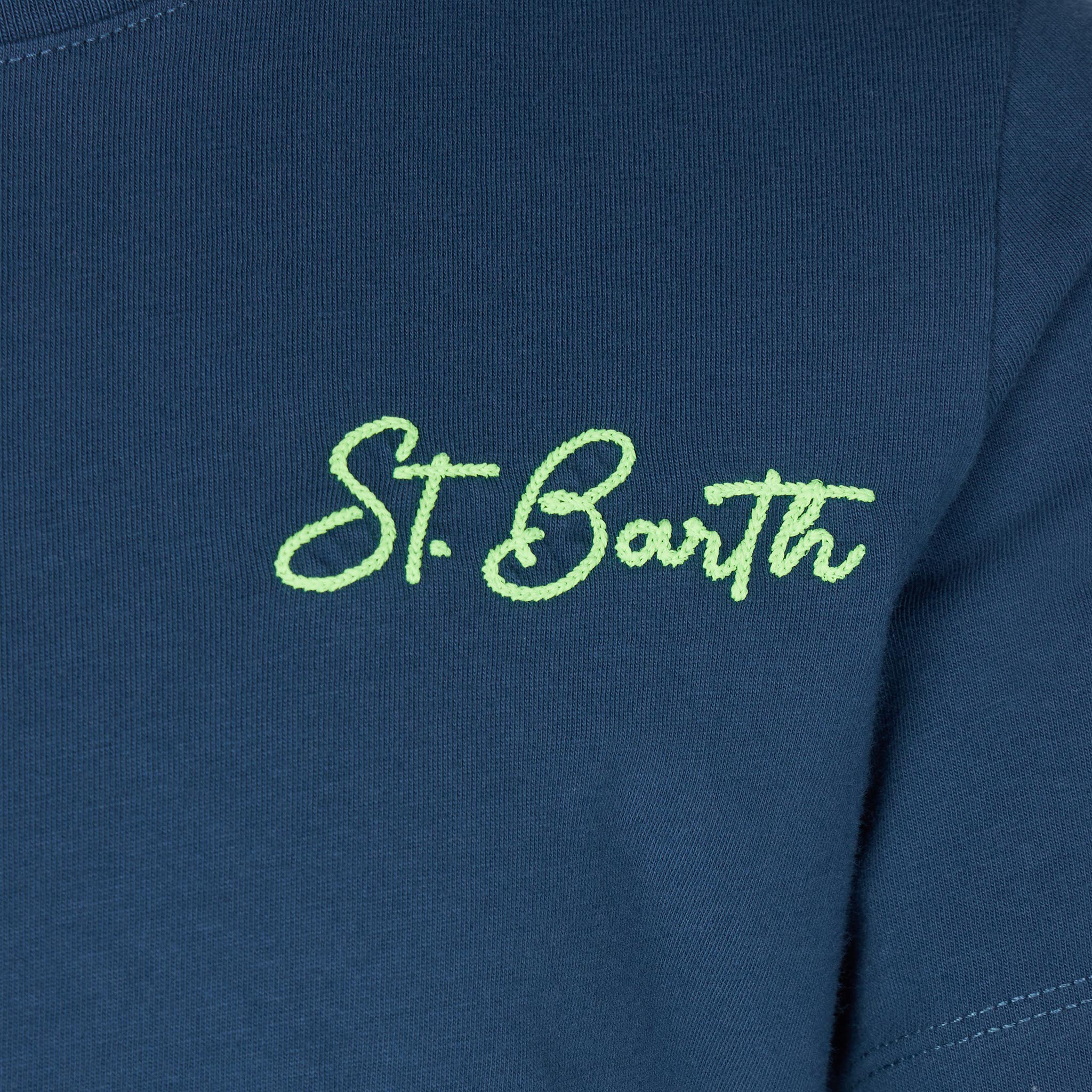 T-shirt bleu en coton pour garçon avec imprimé plage de Saint-Barth