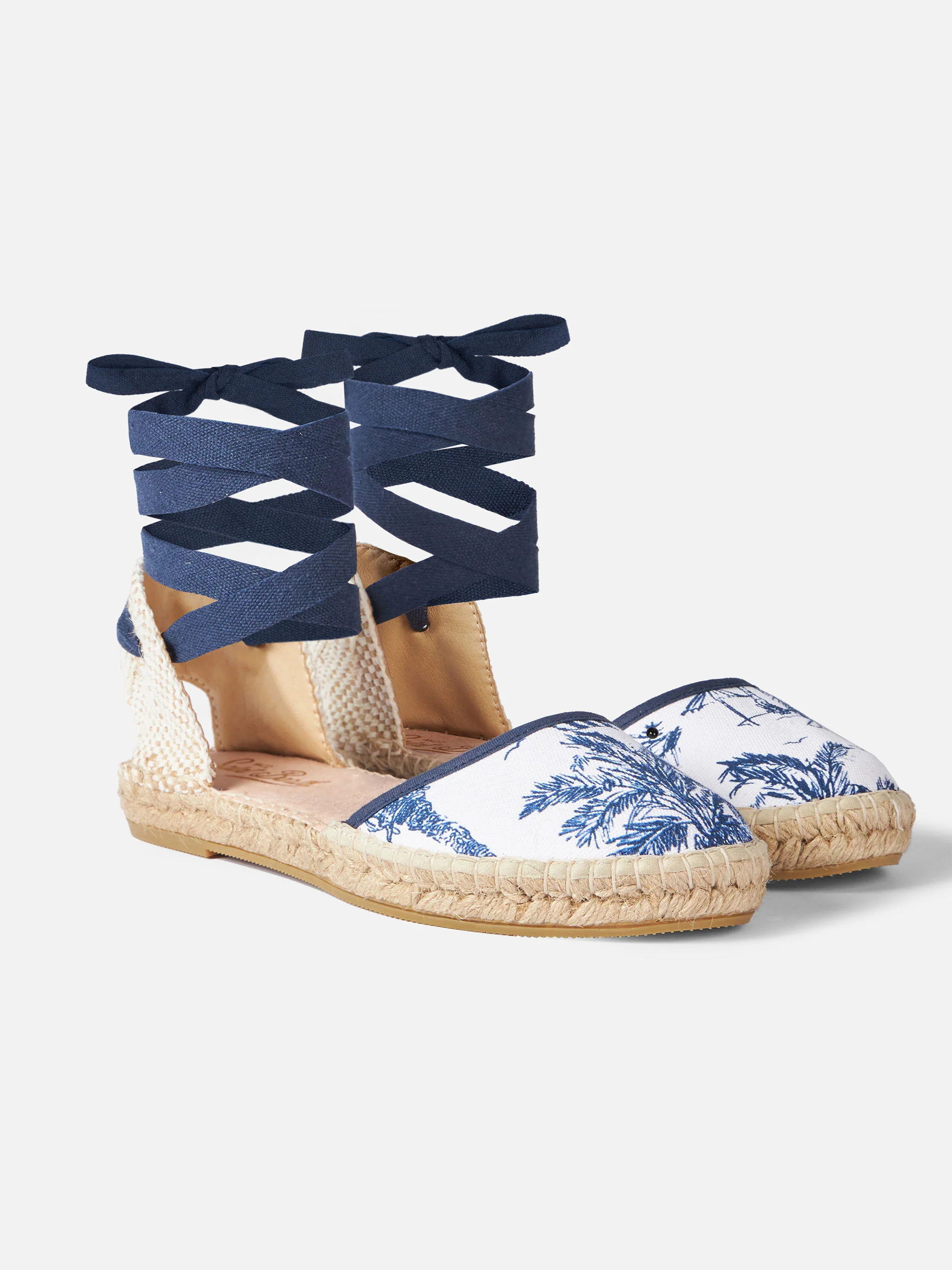 Platte espadrilles met canvasprint van jouy
