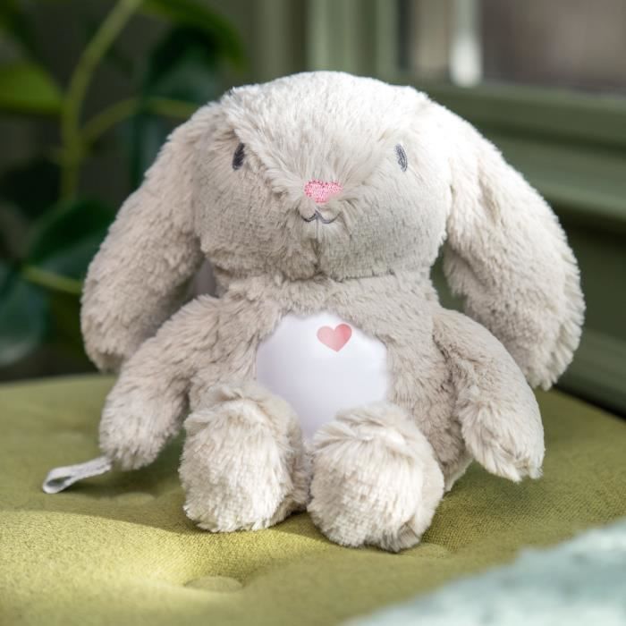 INGENUITY Baby Nachtlampje, Konijnenknuffel, Babycadeau, Sylvie Pluche Speelgoed, Reageert op Babygehuil, Muzikaal, Lichtgevend, Speenclip