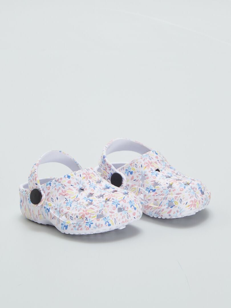 Zuecos con estampado floral - BEIGE