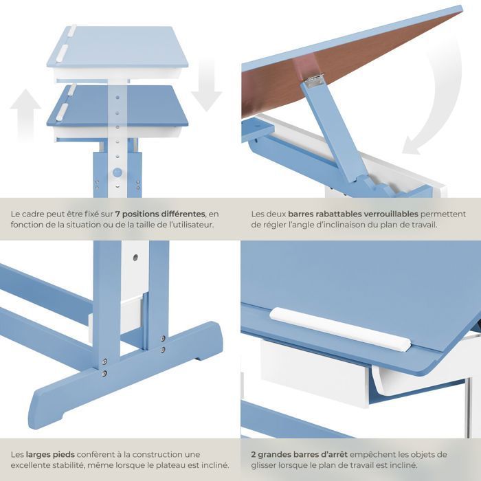 ESCRITORIO PARA BEBÉS/NIÑOS - TECTAKE - Escritorio infantil regulable en altura e inclinable de 109 cm x 55 cm x 94 cm + cajón de almacenamiento -