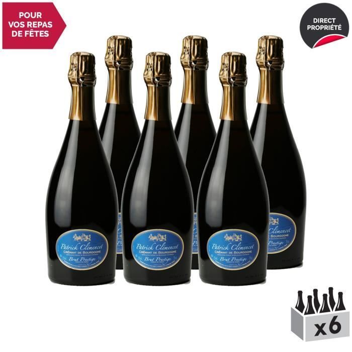 Crémant de Bourgogne Brut Cuvée Prestige Blanc - Patrick Clémencet - Vin effervescent AOC Blanc de Bourgogne - Lot de 6x75cl -