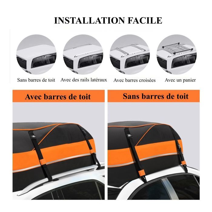 Cofre de techo para coche - 425 L/15 pies cúbicos - Tejido Oxford 900D - Bolsa de techo para coche flexible y duradera para viajes