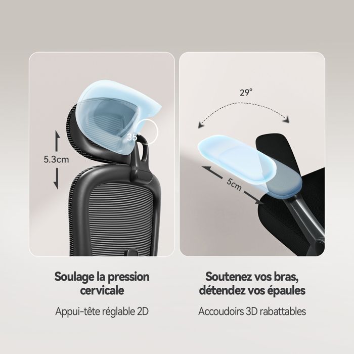 SIHOO Ergonomische bureaustoel met hoge rugleuning, mesh-bekleding, verstelbare hoofdsteun en lendensteun, zwart