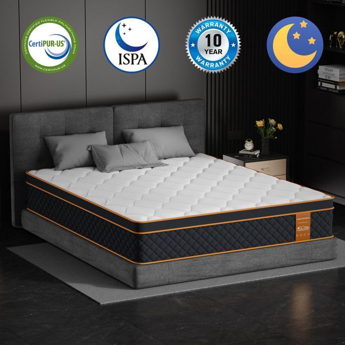 Materasso UKING 160x200 cm - Spessore extra 25 cm - Schiuma memory + molle a 7 zone - Ipoallergenico e reversibile