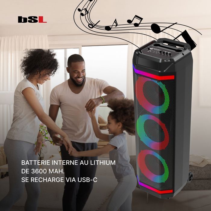 Enceinte Bluetooth BSL-S61 50 W, microphone intégré, radio FM/USB MP3, fonction karaoké USB-C