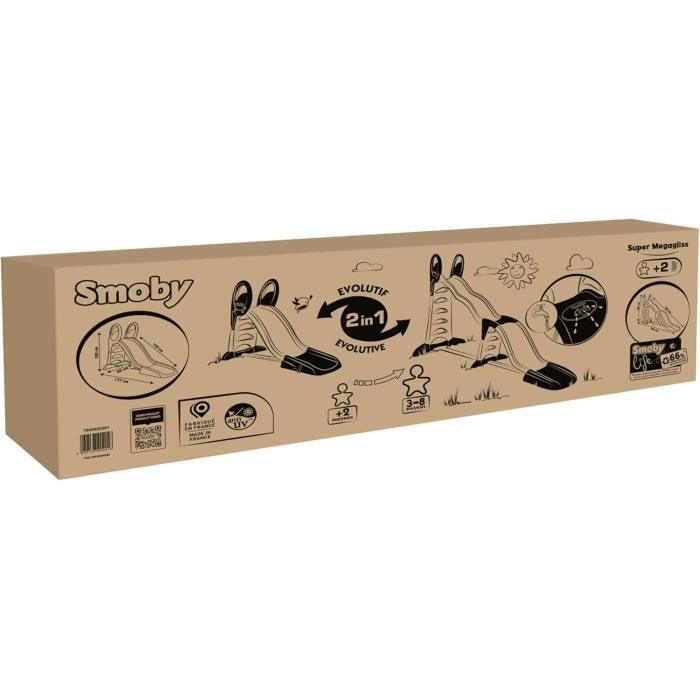 SMOBY Life - Scivolo Super Megagliss - Scivolo convertibile 2 in 1 - Altezza dello scivolo da 170 a 360 cm - Scaletta, gradini antiscivolo - Età 2+
